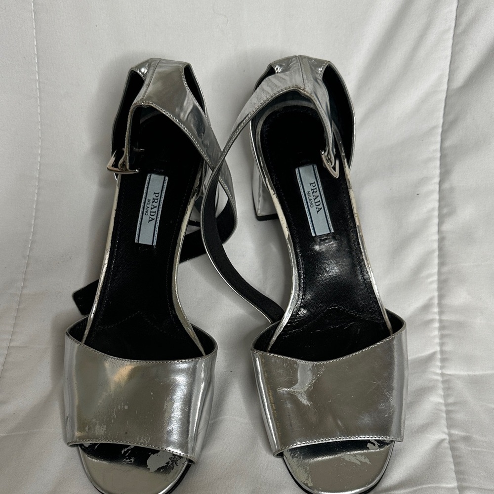 Prada Women's Metallic Silver Heels
